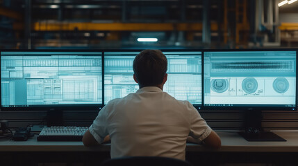 Engineer using computer at Industrial factory.