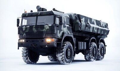 Military Truck in Snow Covered Landscape