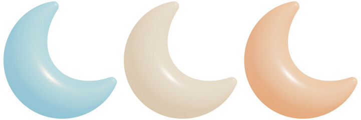3d icon, 3d illustration, cute moons, glossy plastic material , light teal, gold white,desert sand, playful and fun-loving design