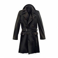 A black coat with a belt and a black hat