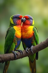 Obraz premium Pair of Love Bird Standing in a branch, blurred background, nature