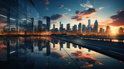Fototapeta premium Cityscape Sunset Reflection