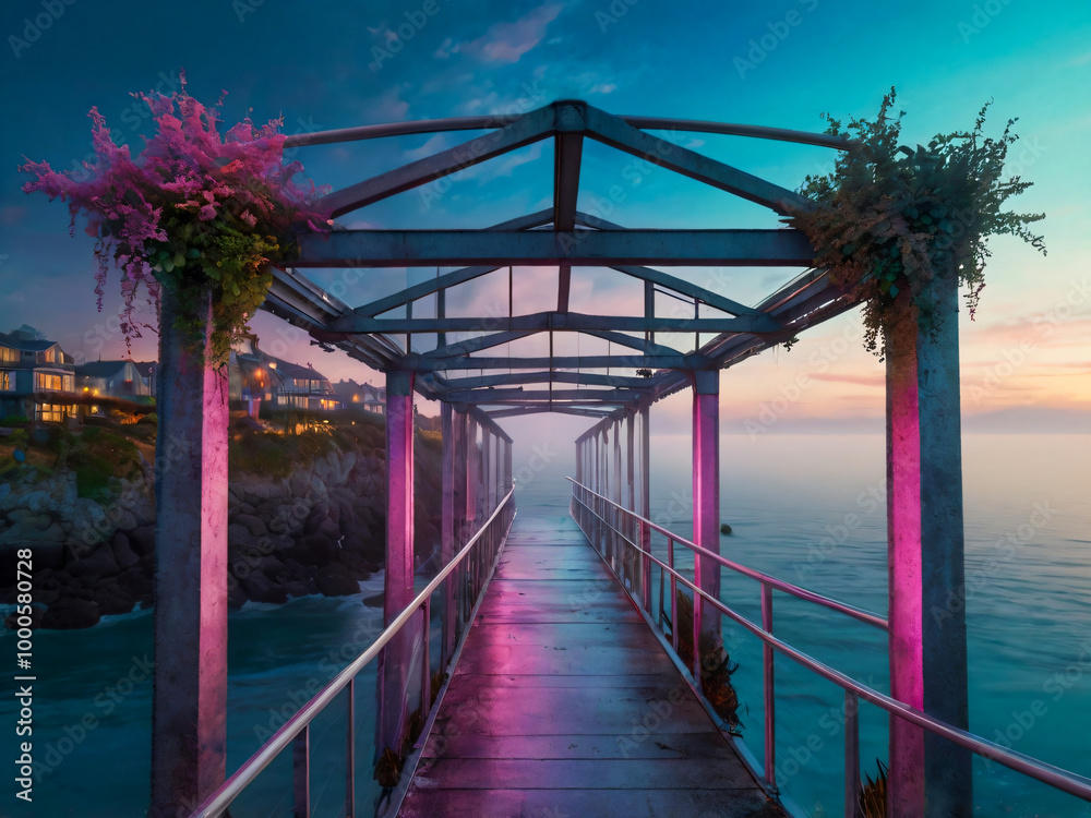 Wall mural bridge at night