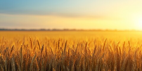 Fototapeta premium A golden wheat field basking in the warm sunlight, symbolizing growth, agriculture, and the beauty of rural landscapes.