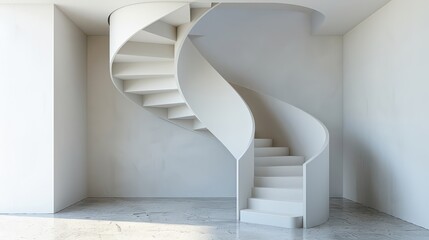 Obraz premium Simple Spiral Staircase in an Empty Room | 8K Minimalist Staircase Design, Modern Interior, Architectural Photography