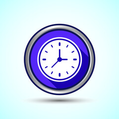 Clock Icon Design Illustration, Watch Icon For Apps and Websites, Blue Shadow Button Design