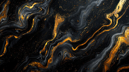 Gold threads and dust in outer space. The futuristic surface of a distant galaxy. Marble abstract background. Gold flecks are scattered throughout the pattern, creating a sense of movement