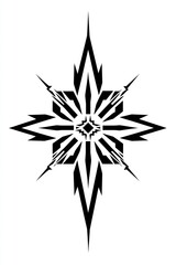 Fototapeta premium A symmetrical black and white geometric starburst shape, with a sharp point in the center, radiating out to form eight points on a white background.