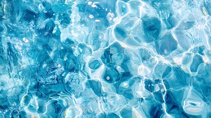 Obraz premium 1. A mesmerizing texture of transparent blue water surface, featuring gentle ripples, splashes, and bubbles, illuminated by warm sunlight, creating an abstract summer feel