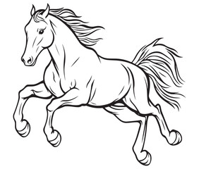 Horse silhouette isolated on white, Jumping outline horse, Horse animal vector