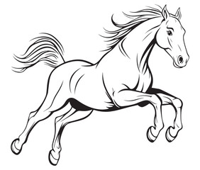 Horse silhouette isolated on white, Jumping outline horse, Horse animal vector