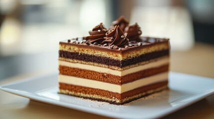 Elegant Layered Coffee and Chocolate Cake Slice