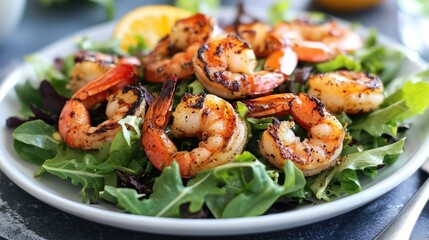 Grilled Shrimp Salad with Mixed Greens and Citrus