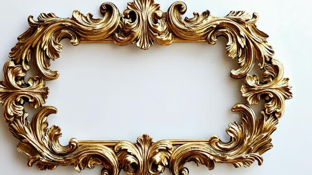 A ornate gold frame sits on a white background