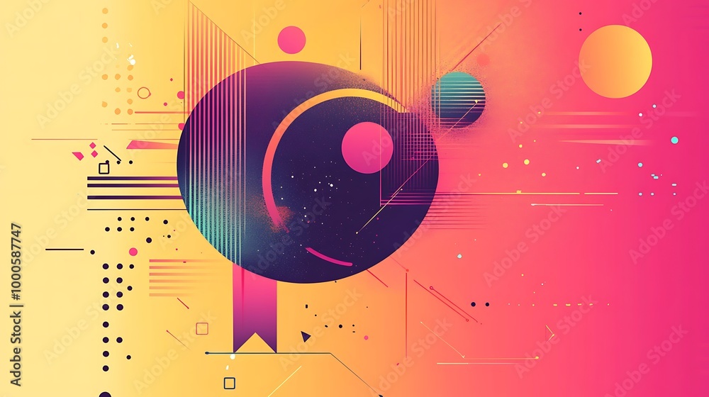 Poster abstract geometric background with vibrant colors and shapes.