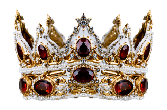 Royal Gold Crown with Red Gems and Pearls