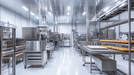 Modern Bakery Production Area with Stainless Steel Equipment