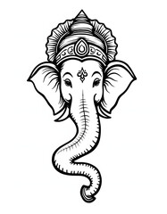 Simple black and white Ganesha line art