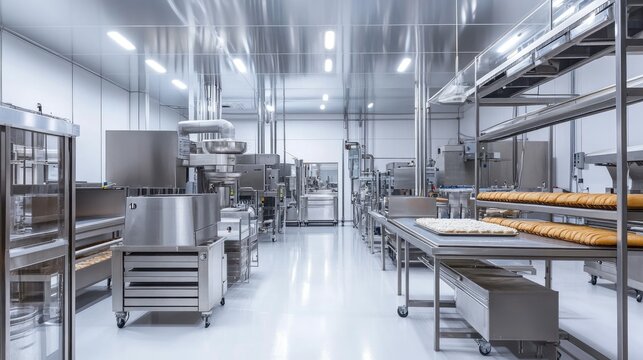 Modern Bakery Production Area with Stainless Steel Equipment