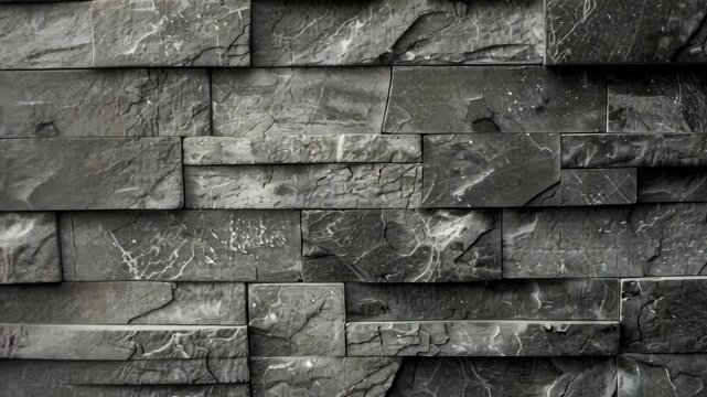 A close-up of a textured, black stone wall