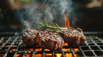 Grilled Lamb Chops with Rosemary on a Barbecue Grill