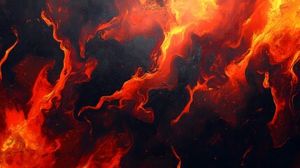 Fototapeta premium Abstract background of swirling red and orange flames on a black background.