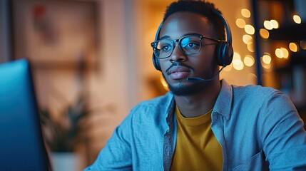 Fototapeta premium Professional Man Using Headset for Video Call