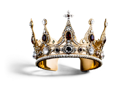 Golden Crown with Red Gemstones and Pearls
