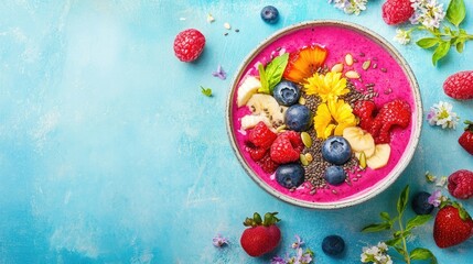 Colorful Smoothie Bowl with Fresh Fruits and Seeds