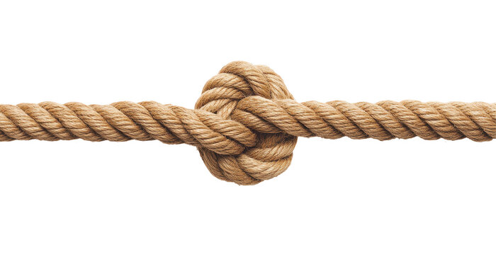 A detailed closeup of a twisted rope knot on a clean white background, symbolizing strength and security in design.