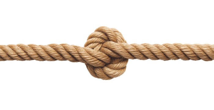 A detailed closeup of a twisted rope knot on a clean white background, symbolizing strength and security in design.