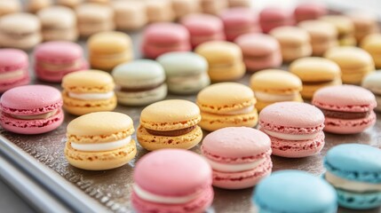 Obraz premium Colorful Macarons on a Baking Tray