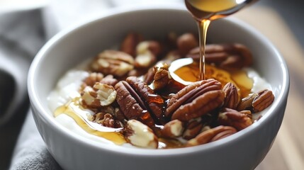 Fototapeta premium Greek Yogurt Bowl with Maple Syrup Drizzle