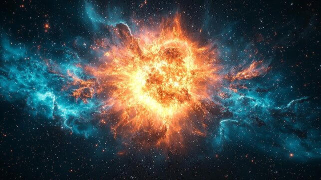 giant super nova in space, captured in wide angle from space, stary sky background, 4K