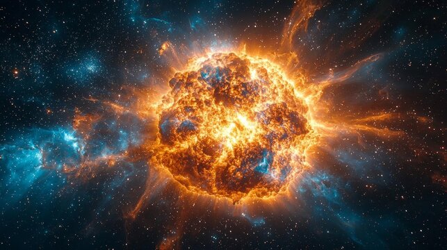 giant super nova in space, captured in wide angle from space, stary sky background, 4K