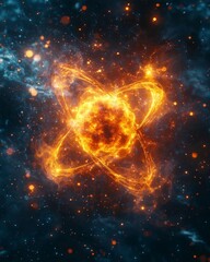 Obraz premium Nuclear fission is one of nature's most explosive scientific miracles, revealing the scattering of atomic particles and the immense amount of energy released during the process