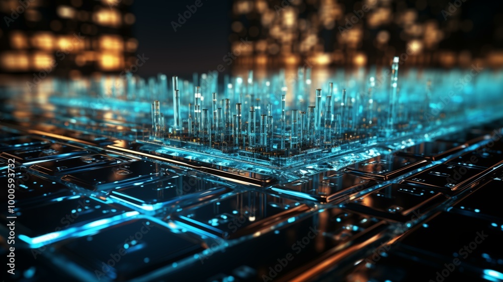 Canvas Prints a computer chip with a blue and orange background