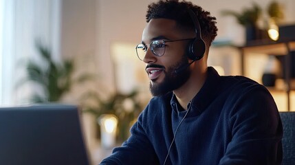 Fototapeta premium Professional Man Using Headset During Video Call