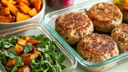 Healthy Turkey Burger Meal Prep with Sweet Potatoes