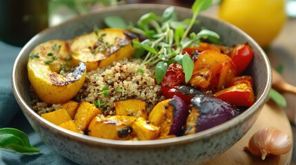 Colorful Organic Quinoa Bowl with Roasted Vegetables