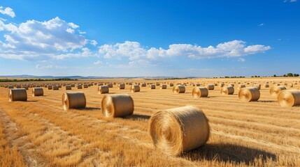 A field of golden wheat with a blue sky in the background