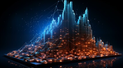 A cityscape with a blue sky and a mountain range in the background