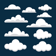 Set of clouds Cloud icon on dark background for 2d animation and graphics