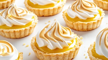 Delightful Lemon Meringue Tarts on a Bright Background