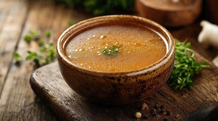 Nutritious Bone Broth in Rustic Bowl