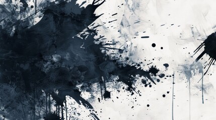 Dramatic Black and White Splattered Watercolor Abstract Painting