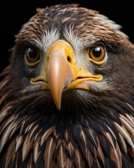 professional photo of eagle super close up in a dark room black background