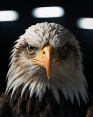 Fototapeta premium professional photo of eagle close up front view in a dark room black background