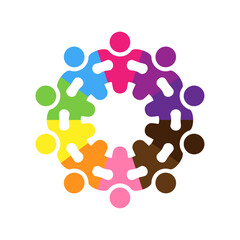 Teamwork people forming a puzzle gear. Vector isolated on white background.	
