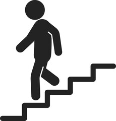Isolated pictogram icon down stairs, stickman climbing down stair, for indoor building label sign